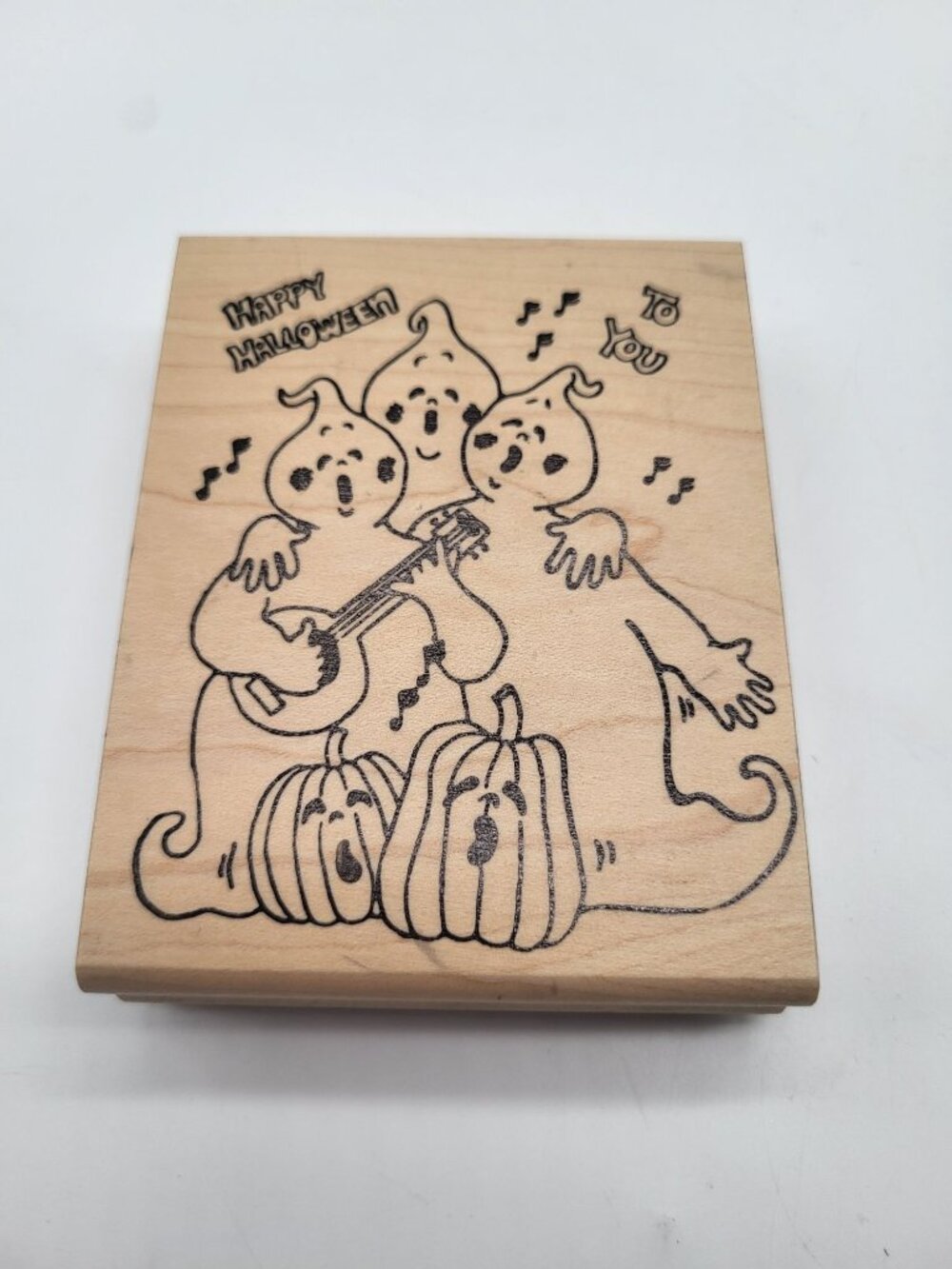 Holly Berry House Happy Halloween to You Singing Ghosts Wood Mount Rubber Stamp